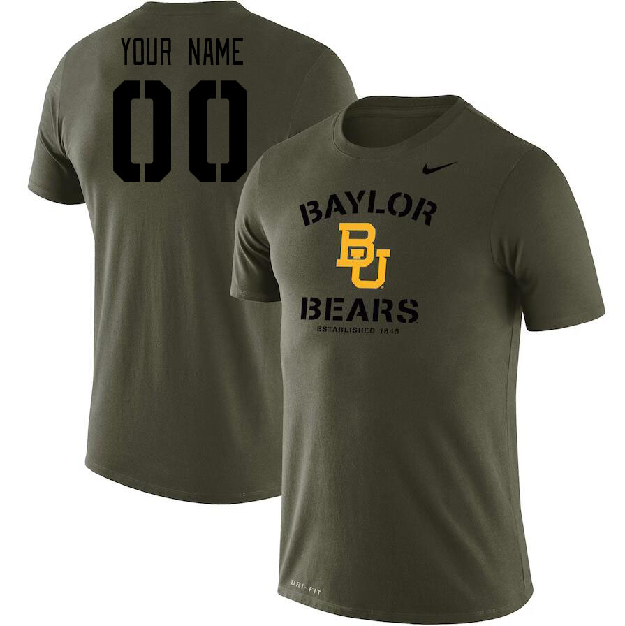 Custom Baylor Bears Name And Number College Tshirt-Olive